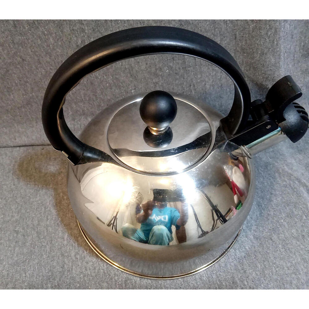 Stalman Whistling Tea Kettle Teapot Silver Stainless Steel Black Handle Lid